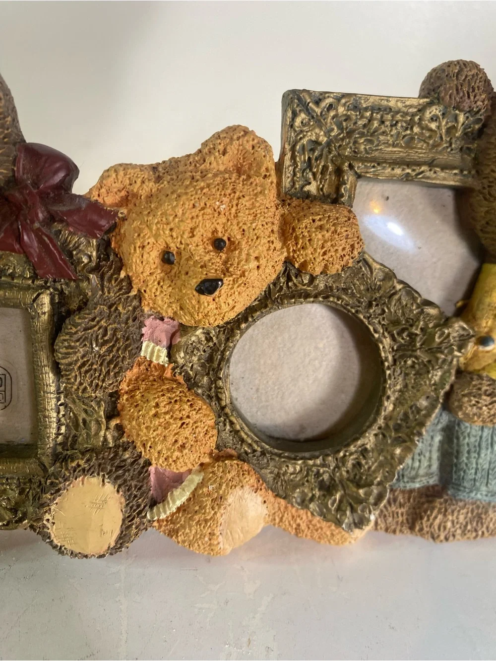 Vintage 1990s Teddy Bear Picture Frame Holds Four Mini Photos, Tabletop Collage